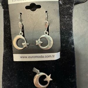 Crescent and star earrings and pendant from Türkiye  sterling silver